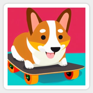 Skateboarding Corgi Dog Sticker